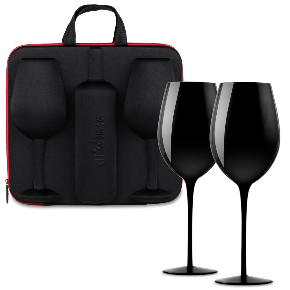 Komplet za vino z dvema kozarcema – ČRNA - diVinto