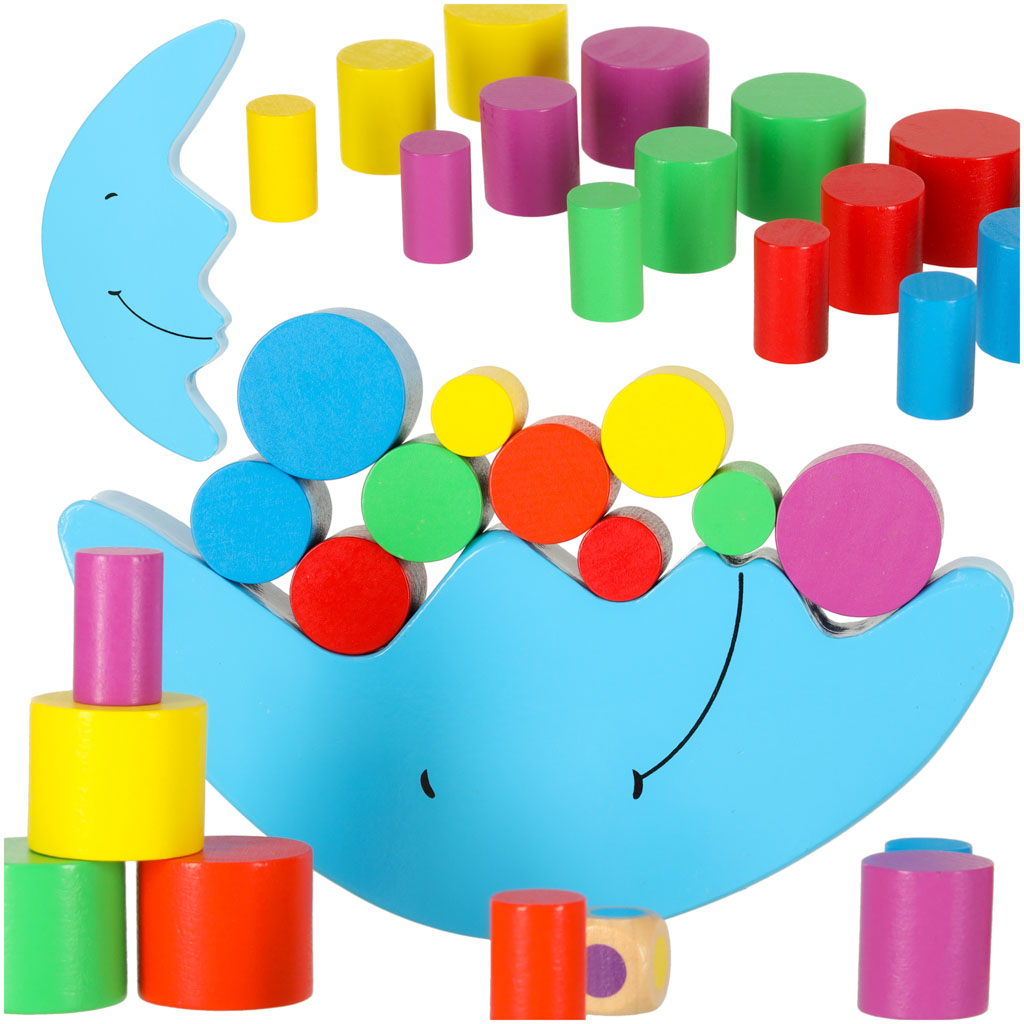 Montessori igra uravnoteženja – lesena luna z bloki