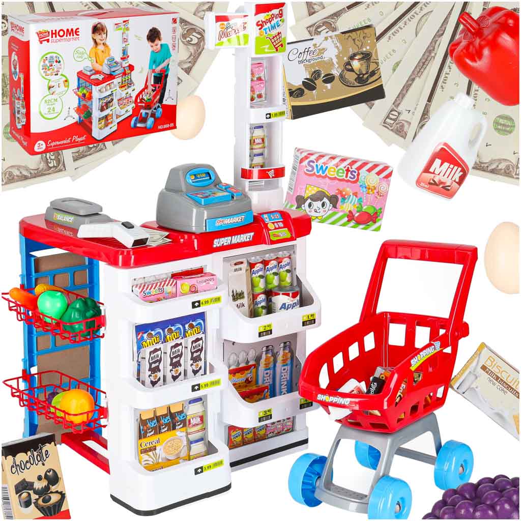 Supermarket blagajna + voziček model 2