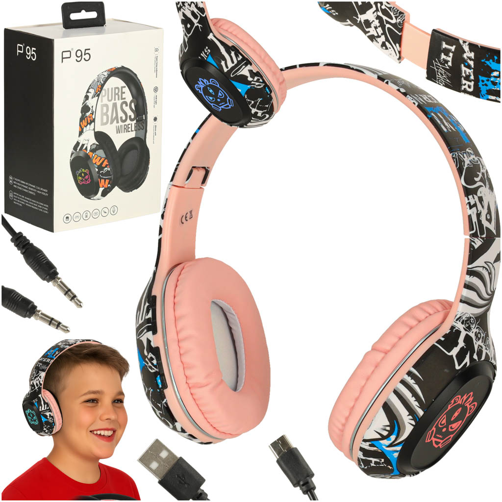 Brezžične Bluetooth slušalke RGB – roza, 200 mAh