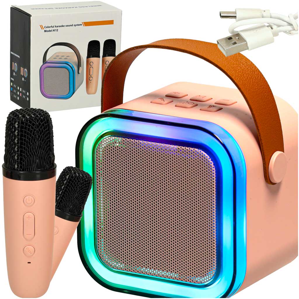 Karaoke set Bluetooth z zvočnikom in 2 mikrofoni – 6W, roza