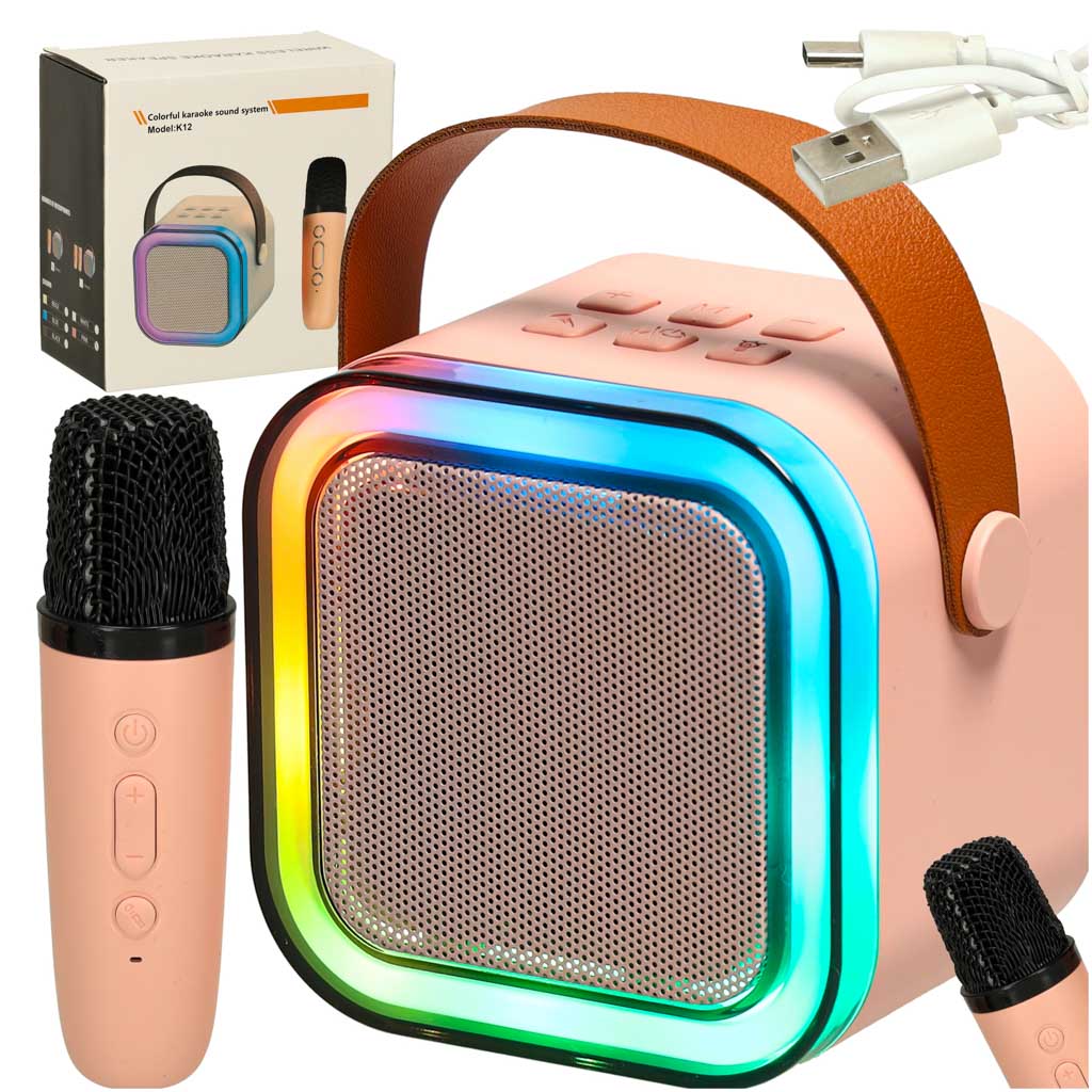 Otroški karaoke set Bluetooth – zvočnik in mikrofon z LED osvetlitvijo, roza
