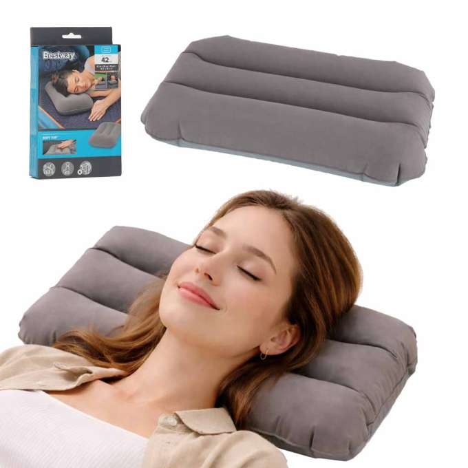 Napihljiv potovalni vzglavnik velur siv 42 cm