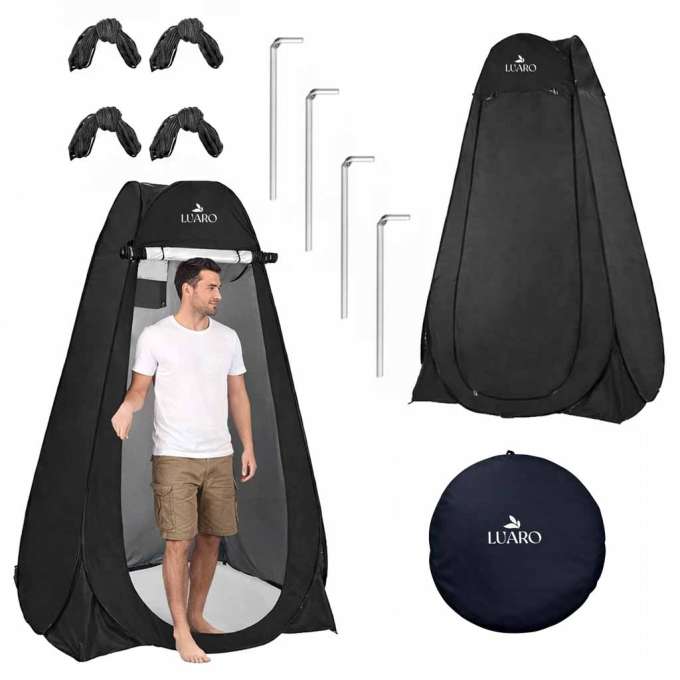 Prenosni pop-up šotor za tuš, garderobo in WC – 190 cm (črn)