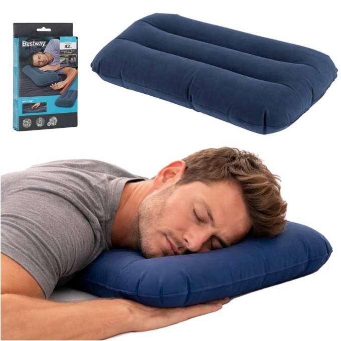Napihljiv potovalni vzglavnik velur mornarsko moder 42 cm