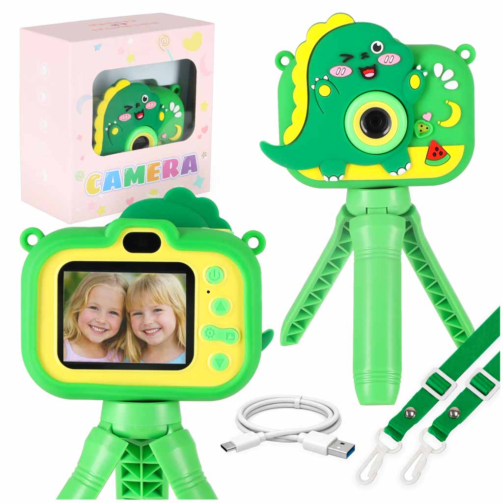 Otroški digitalni fotoaparat na stativu – dinozaver, zelena barva