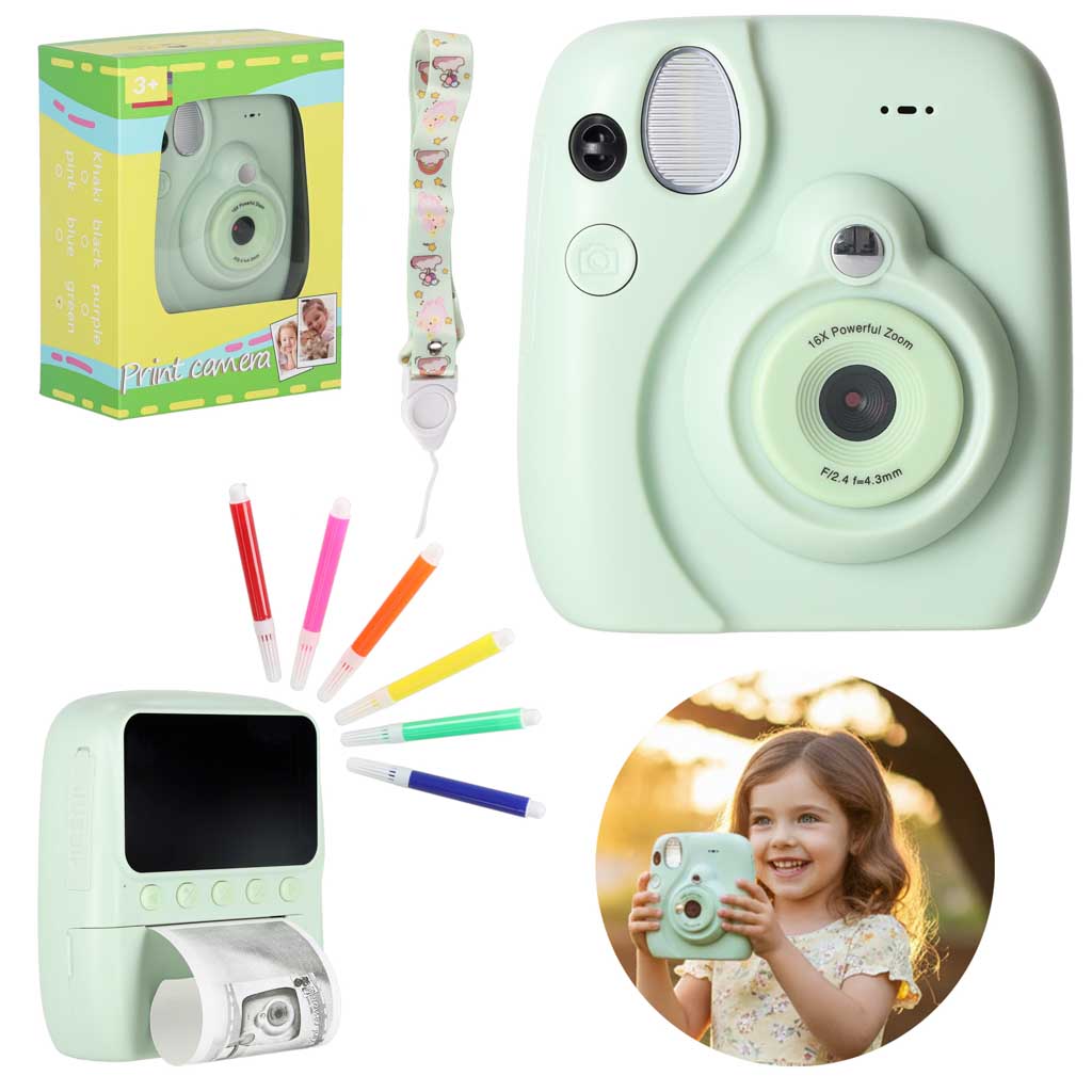 Digitalni fotoaparat z instant tiskom – 16× zoom, do 128GB, zelena barva