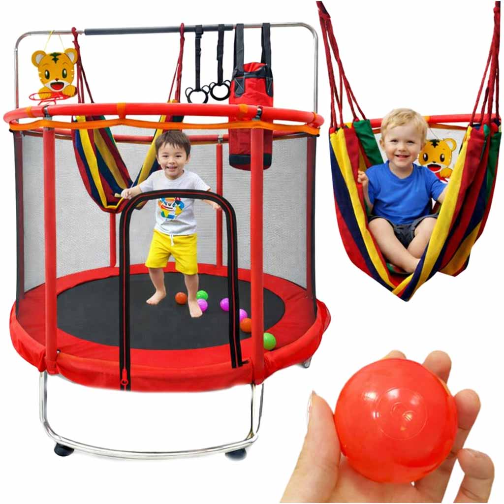 Otroški trampolin z mrežo in košem za košarko 150 cm – rdeč