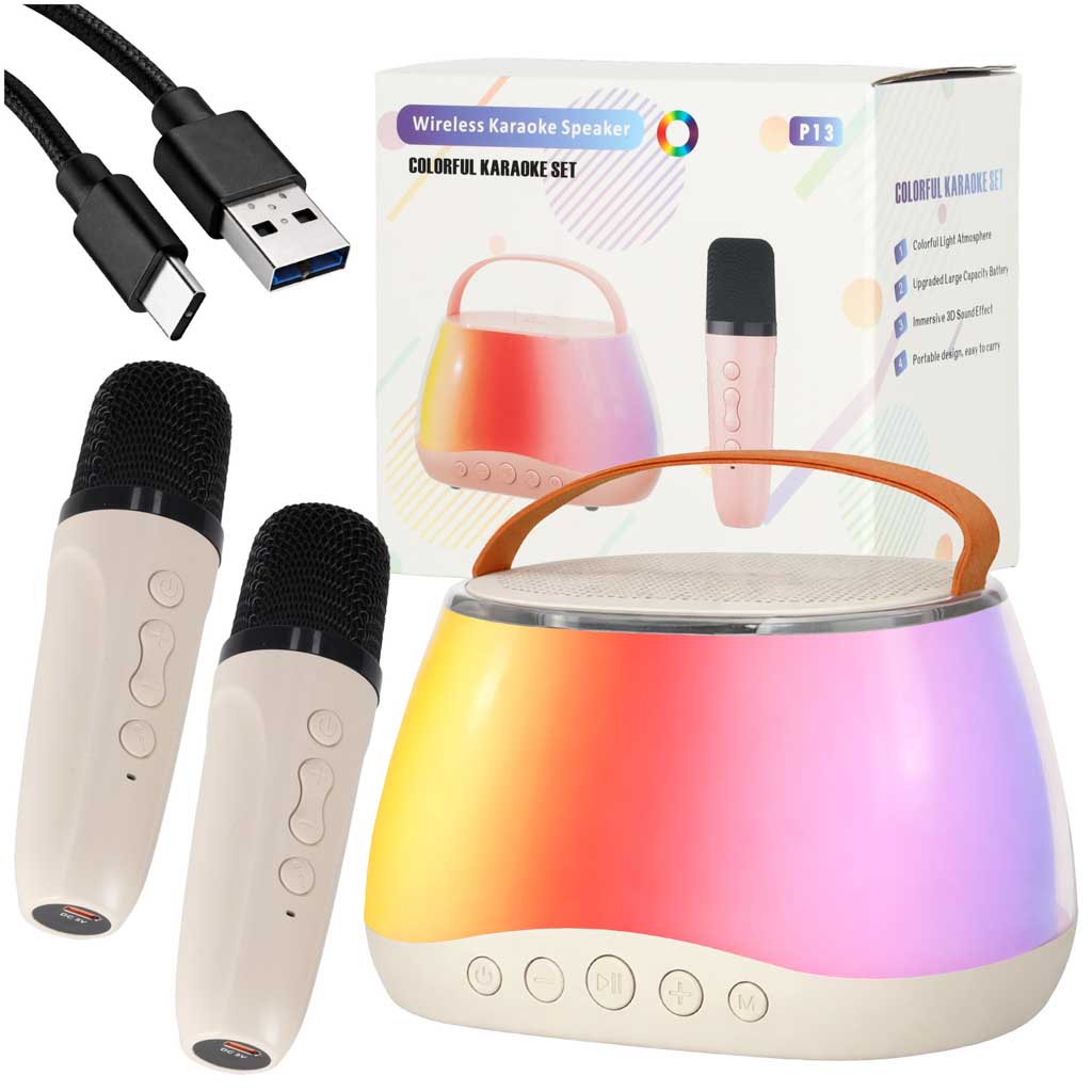 Karaoke komplet Bluetooth zvočnik LED RGB – 2 mikrofona, USB