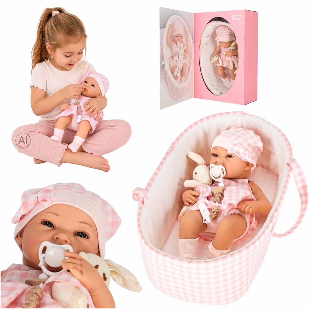 Punčka dojenček z nosilko in dodatki 38 cm - roza